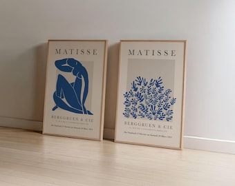 Blue Matisse Art Print Set: La Gerbe Poster, Woman Silhouette Gallery Wall (Instant Download)