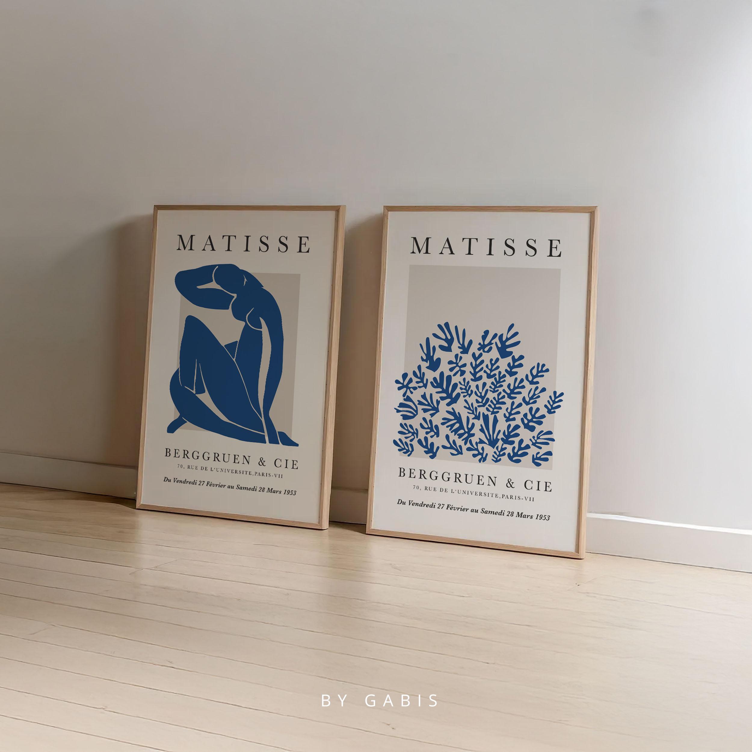Blue Matisse Art Print: La Gerbe, Woman Silhouette Art (set of 2 Blue Matisse Art Print: La Gerbe, Woman Silhouette Art (set of 2