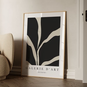 Arte de pared imprimible Les Fleurs, Póster floral abstracto en blanco y negro, Exposición de flores minimalistas, Descarga instantánea