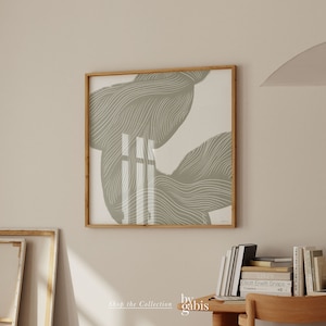Abstraktes quadratisches druckbares Wandbild ästhetisches salbeigrünes Wandkunst-modernes minimalistisches Plakat-grüne Linien-Druck | Sofort Download