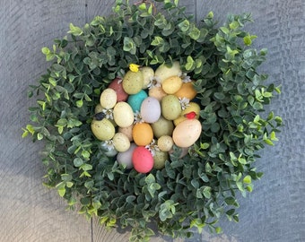 Easter Egg Eucalyptus Wreath, Spring bird's Nest Wreath, Easter Egg Wreath, Bird Wreath, Colorful Easter Wreath, Modern Easter Wreath