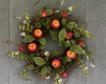 22 inch Red Spring Apple Wreath, Apple Wreath, Perfect Spring Wreath, Red Apple Wreath, Spring Farmhouse Wreath, Rustic Wreath