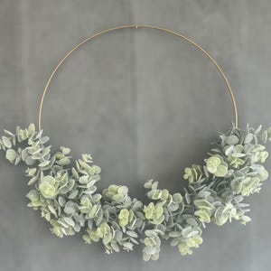 14&quot; Modern Hoop Wreath, Eucalyptus Hoop Wreath, Minimalist Wreath, Simple Wreath, Nursery Wreath, Boho Wreath, Gold Hoop
