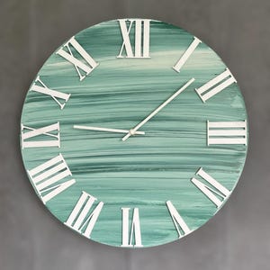 18 inch Mint Green Farmhouse Wall Clock, Green Wall Clock, Roman Numeral Wall Clock, Large Wall Clock, Beach House Wall Clock