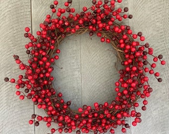 Red Berry Winter Wreath, 16 Inch Winter Berry Wreath, Rustic Winter Wreath, Winter Farmhouse Wreath, Large Winter Wreath, Red Berry Wreath