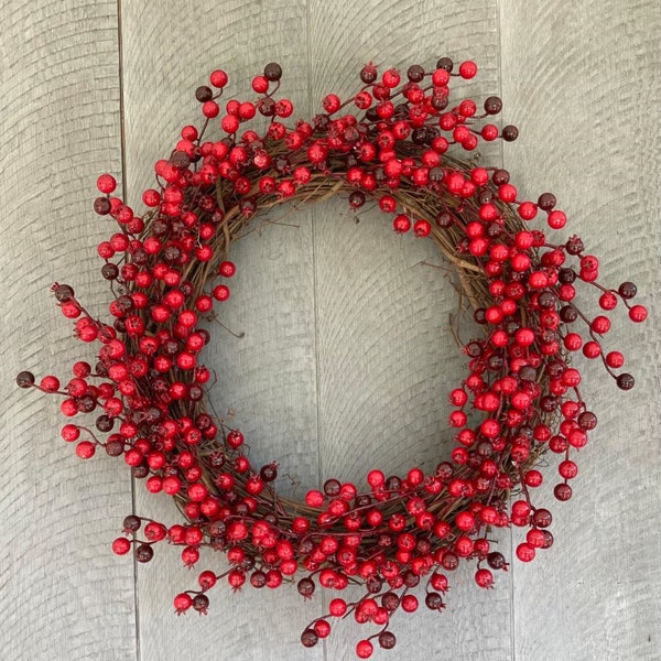 Red Berry Winter Wreath, 16 Inch Winter Berry Wreath, Rustic Winter Wreath, Winter Farmhouse Wreath, Large Winter Wreath, Red Berry Wreath