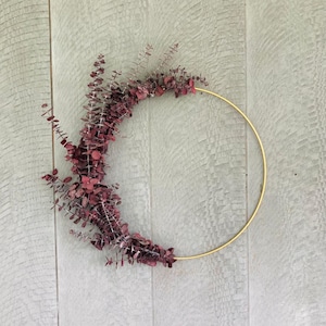 Modern Eucalyptus Hoop Wreath, Simple Wreath, Maroon Eucalyptus Wreath, Gold Hoop Wreath, Nursery Wreath, Boho Wreath, Minimalist Decor