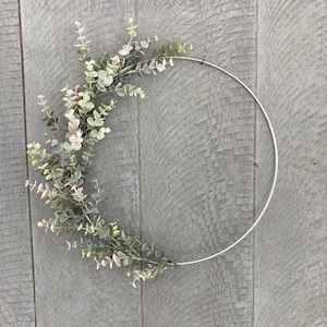 14" Modern Hoop Wreath, Eucalyptus Hoop Wreath, Minimalist Wreath, Simple Wreath, Nursery Wreath, Boho Wreath, Silver Hoop Wreath, Gold Hoop