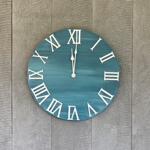 Blue Farmhouse Wall Clock, Blue Wall Clock, Roman Numeral Wall Clock, Large Wall Clock, Beach House Wall Clock, 18 or 20 inch