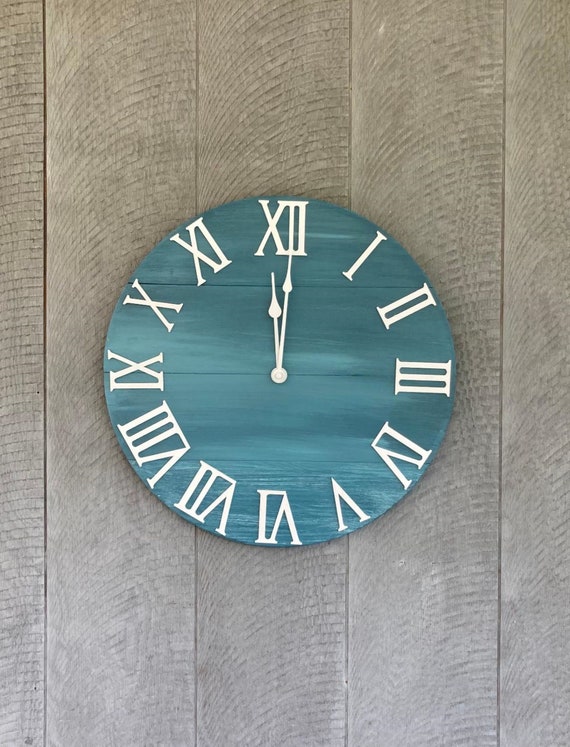 Blue Farmhouse Wall Clock Roman Numeral Canada - Large Blue Wall Clock Canada Blue Farmhouse Wall Clock Roman Numeral Canada - Large Blue Wall Clock Canada