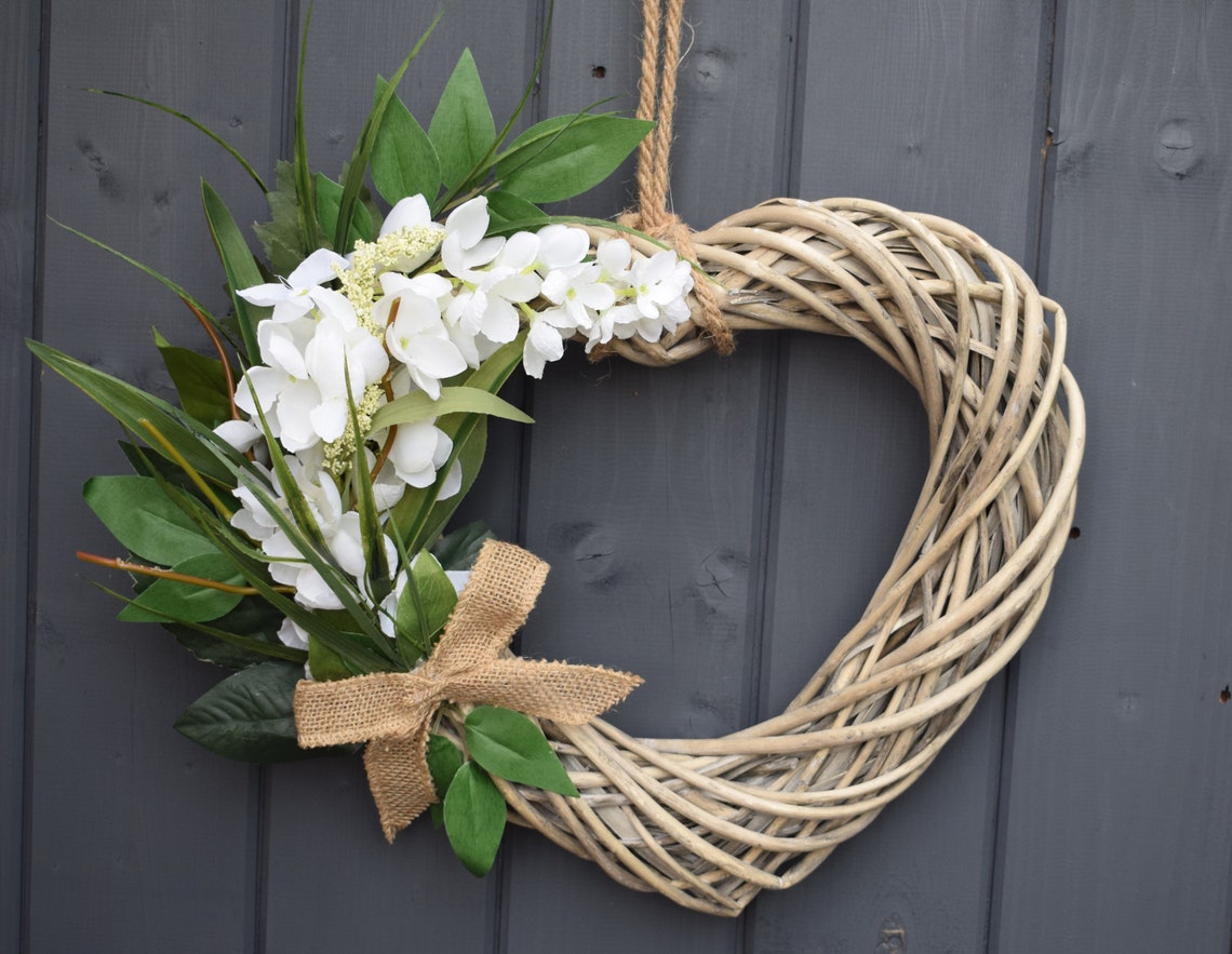 Hand made natural woven willow heart shaped door wreath for Etsy