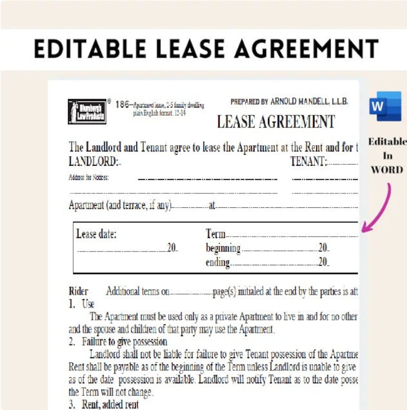 Editable Residential Lease Agreement Template. Printable Rental