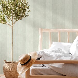 Carta da parati a righe in grigio verde | Carta da parati a righe crema verde chiaro | Carta da parati moderna in tessuto non tessuto con strisce camera da letto soggiorno | 10,05 m x 0,53 m