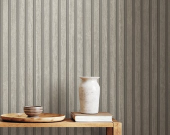 Wallpaper wooden slats in grey | Natural wood wallpaper | Non-woven wallpaper with wood look in Scandinavian style | Modern | Contemporary | Swedish style