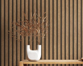 papel pintado paneles de madera | Papel pintado de tejido no tejido de madera natural con aspecto de madera en estilo escandinavo | En diferentes colores beige, gris, marrón, negro