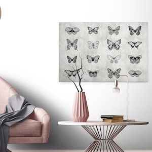 Canvas black and white | Butterflies | Canvas on stretcher | sketchpad | Mural animals butterflies | Decorative picture | 90 cm x 60 cm