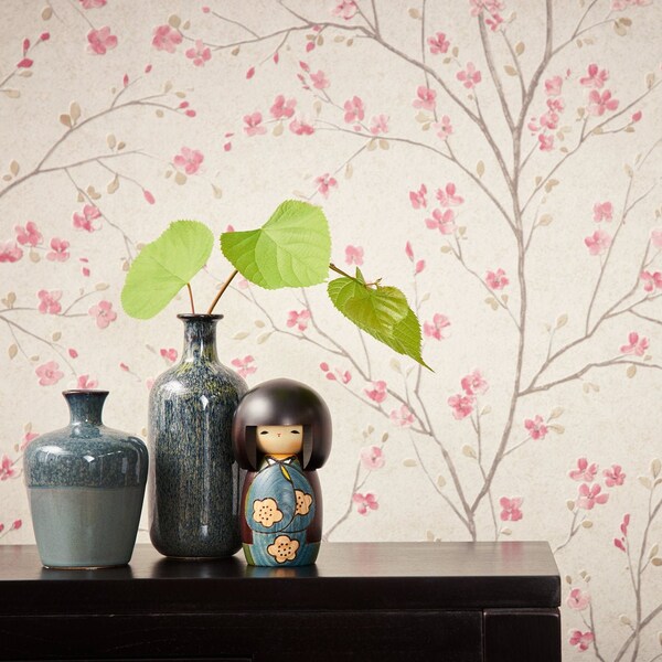 Blumentapete Rosa | Vliestapete Kirschblüten Design Weiß | florale Optik | Asian Style | Schlafzimmer- Wohnzimmertapete | 10,05 x 0,53 m
