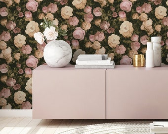 Het behang roze roomgroene | van de bloem Fleece behang rose patroon | bloemenbehang | Patroonbehang natuur | 10,05 x 0,53 m