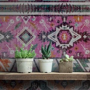 Dining room wallpaper abstract orange pink black | Navajo 2 | Fleece wallpaper abstract | Photo wallpaper pattern | 4.00 m x 2.70 m