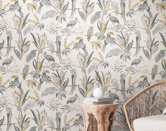 Wallpaper Jungle | Non-woven wallpaper birds beige yellow | Wallpaper parrot | Wallpaper Design | Wallpaper living room bedroom | 10.05 x 0.53 m