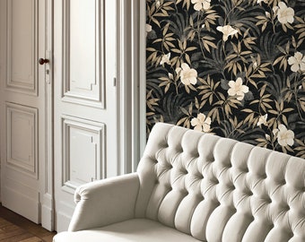 Floral Look Wallpaper Grey | Floral Non-woven Wallpaper Cream | Living Room Wallpaper Bedroom Wallpaper | 10.05 m x 0.53 m | Jungle look palm trees