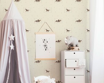 Pink wallpaper with animals | Girls' room wallpaper with horses in light pink | Horses non-woven wallpaper ideal for children's room of girls