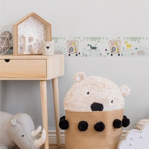 Tier Tapete als Bordüre für Kinderzimmer | Selbstklebende Bordüre mit Zebra und Giraffe | Babyzimmer Tapete in Bunt für Jungen und Mädchen