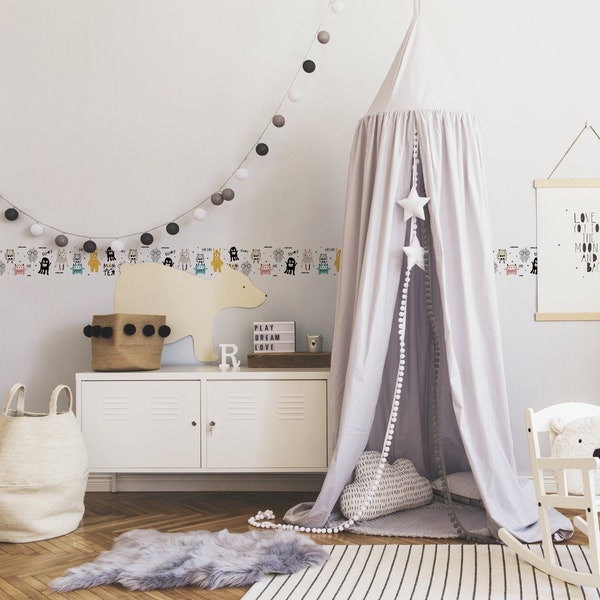 Selbstklebende Bordüre für Kinderzimmer | Monster Tapete in Bunt ideal für Jungen und Mädchen | Tapetenbordüre aus Vlies für Kinder