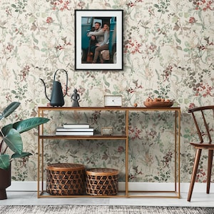 Carta da parati floreale Vintage Wallpaper Floreale non tessuto Fiori Foglie Crema Bianco Verde Rosso | Camera da letto Soggiorno Cucina Sala da pranzo Corridoio 10,05 x 0,53 m