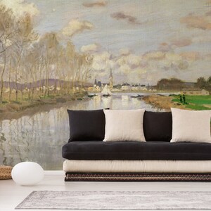 Mural Claude Monet | The Yacht at Argenteuil | River | Art | Nature | Landscapes | Living room, bedroom, hallway, office wallpaper