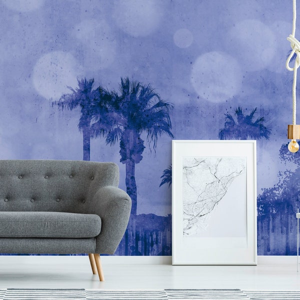 Mural with palm trees Blue | Wallpaper Palm Trees Oriental | Bedroom, children's room, hallway, office and living room wallpaper | 4.00 m x 2.70 m