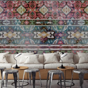 Photo wallpaper abstract red green black | Navajo 3 | Fleece wallpaper abstract | Living room wallpaper pattern | 4.00 m x 2.70 m