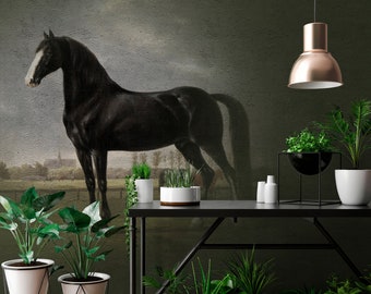 Gemälde Fototapete blau grün schwarz | Fresco 4 | Wohnzimmertapete Kunst | Bildtapete Pferd