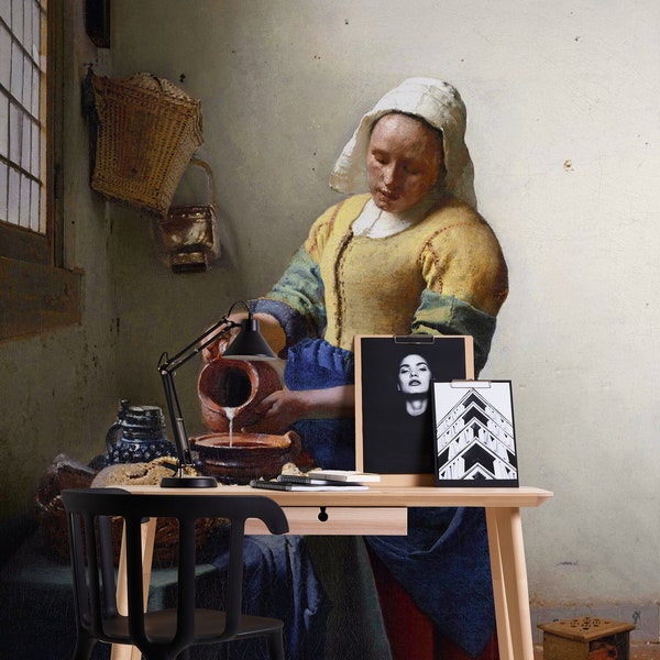 Papier peint Vermeer | The Milkmaid c.1658-60 | La laitière | Le lait | La servante | oeuvre d'art | papier peint pour salon,chambre,cuisine