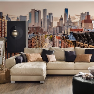 Photo wallpaper New York Brown Grey Beige | New York Views | Bedroom wallpaper skyline | Photo wallpaper City of New York