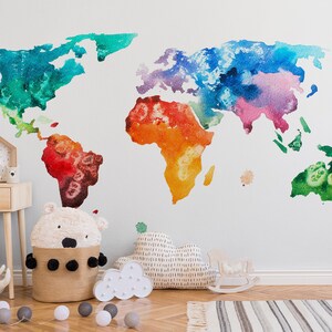Photo-papier peint carte du monde coloré | ColourfulWorld | WorldMap | Blanc orange rouge | Papier peint pour enfants | Chambre à coucher- papier peint | 3,50 x 2,55 m