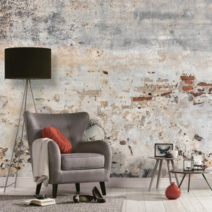 Concrete Look Wallpaper Grey Brown Beige | Old Wall | Living room wallpaper Industrial modern | Mural Stone Wall Concrete Look Lofstyle 3.50 m x 2.55 m