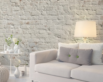 Stone wall photo wallpaper White Grey | Brick White | Living room wallpaper modern | Photo wallpaper with white bricks | Stone optics