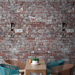 Stone Wallpaper Modern Industrial Red Grey | Non-woven Wallpaper Brick Vintage | Wallpaper in stone look | Living room bedroom| 2.80 m x 1.59 m