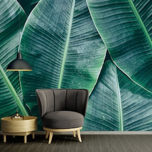 Jungle Wallpaper Green | Banana Leaves Wall Mural | Living room wallpaper with palm leaves | Nature and jungle wallpaper tropical flair