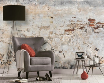 Concrete Look Wallpaper Grey Brown Beige | Old Wall | Living room wallpaper Industrial modern | Mural Stone Wall Concrete Look Lofstyle 3.50 m x 2.55 m