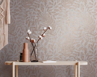 Vintage Tapete mit Blätterranken Design | Grau Rosé Gold | Vlies Wohnzimmer Tapete Schlafzimmer Büro Flur Küche | 10.05 m x 0.53 m