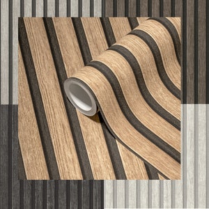 Carta da parati in pannello acustico effetto pannelli di legno marrone beige | Carta da parati in tessuto non tessuto effetto legno carta da parati parete a doghe pannelli 3D grigio nero moderno scandi
