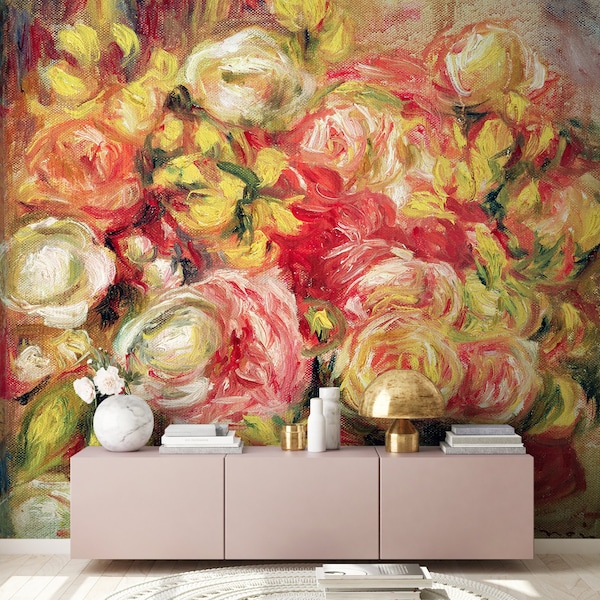 Papier peint Renoir | Roses 1915 (huile sur toile) | Floral | Roses | Peinture | Œuvre d'art | Papier peint salon,chambre,cuisine,couloir