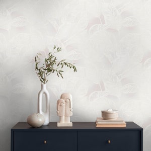 Tropical leaves wallpaper white |floral non-woven wallpaper jungle grey |wallpaper living room bedroom dining room bathroom |10,05m x 0,53m