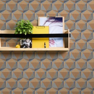 Graphic wallpaper retro pattern with 3D design | Blue, Orange | Living room bedroom office kitchen hallway | 10.05 m x 0.53 m