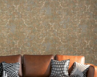 Photo wallpaper Baroque Brown | Ornaments Beige Blue | Vintage Baroque | Classic style | Bedroom and living room wallpaper | 4.00 x 2.70 m