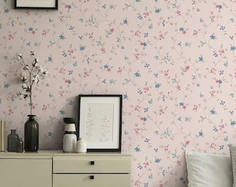 Floral wallpaper in pink | Floral wallpaper in cream blue green | Modern non-woven wallpaper children's room bedroom kitchen hallway | 10.05 m x 0.53 m