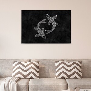 Canvas black and white | Fish | Canvas on stretcher | blackboard | Mural animals nature | Decorative picture | 90 cm x 60 cm
