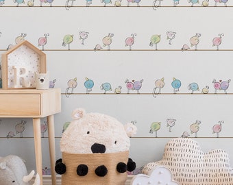 Bird wallpaper for children's room | Chicken wallpaper colorful ideal for boys and girls' room | Watercolors Non-woven wallpaper for children